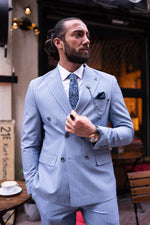 Load image into Gallery viewer, Bojoni Bath Blue Slim Fit 2 Piece Pinstripe Double Breasted Suit
