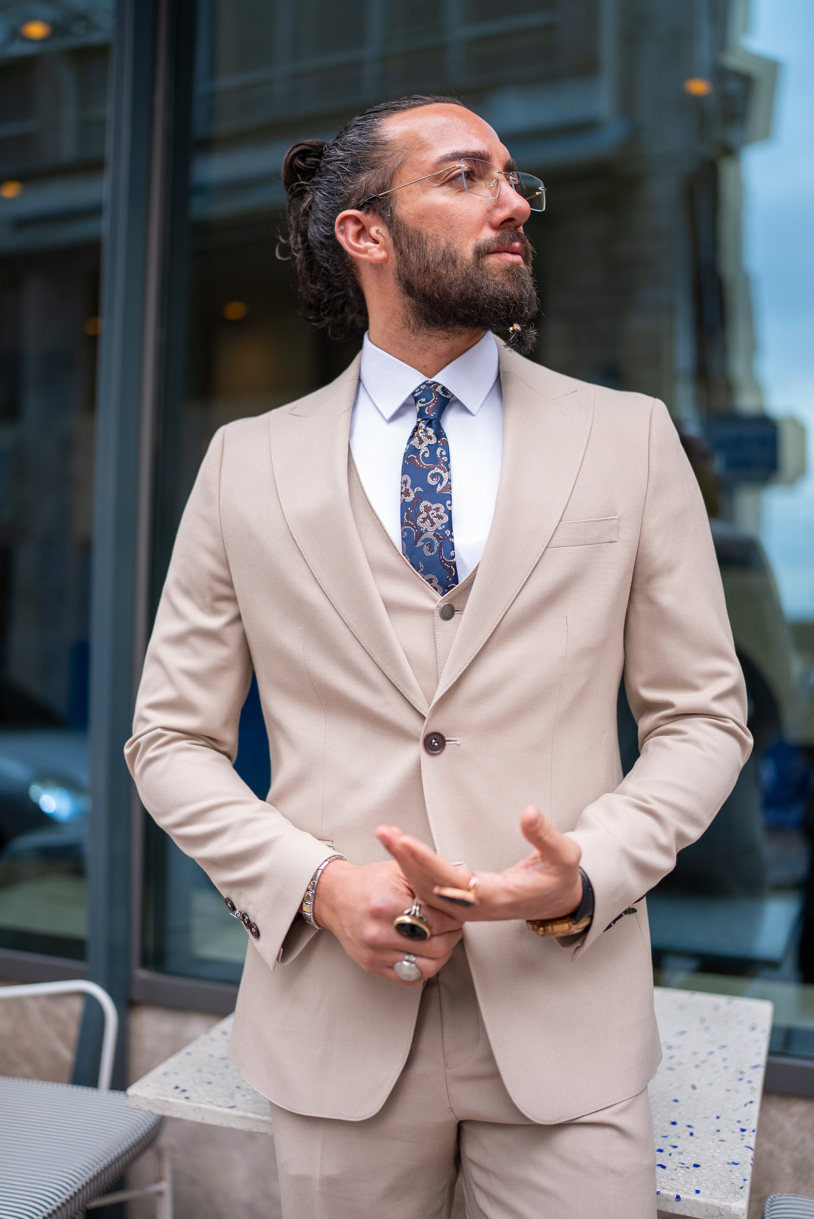 Bojoni Doral Slim Fit Classic Cream Suit