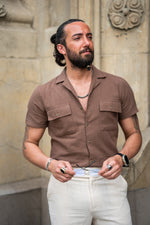 Load image into Gallery viewer, Bojoni Denver Brown Slim Fit Textured Cotton Shirt
