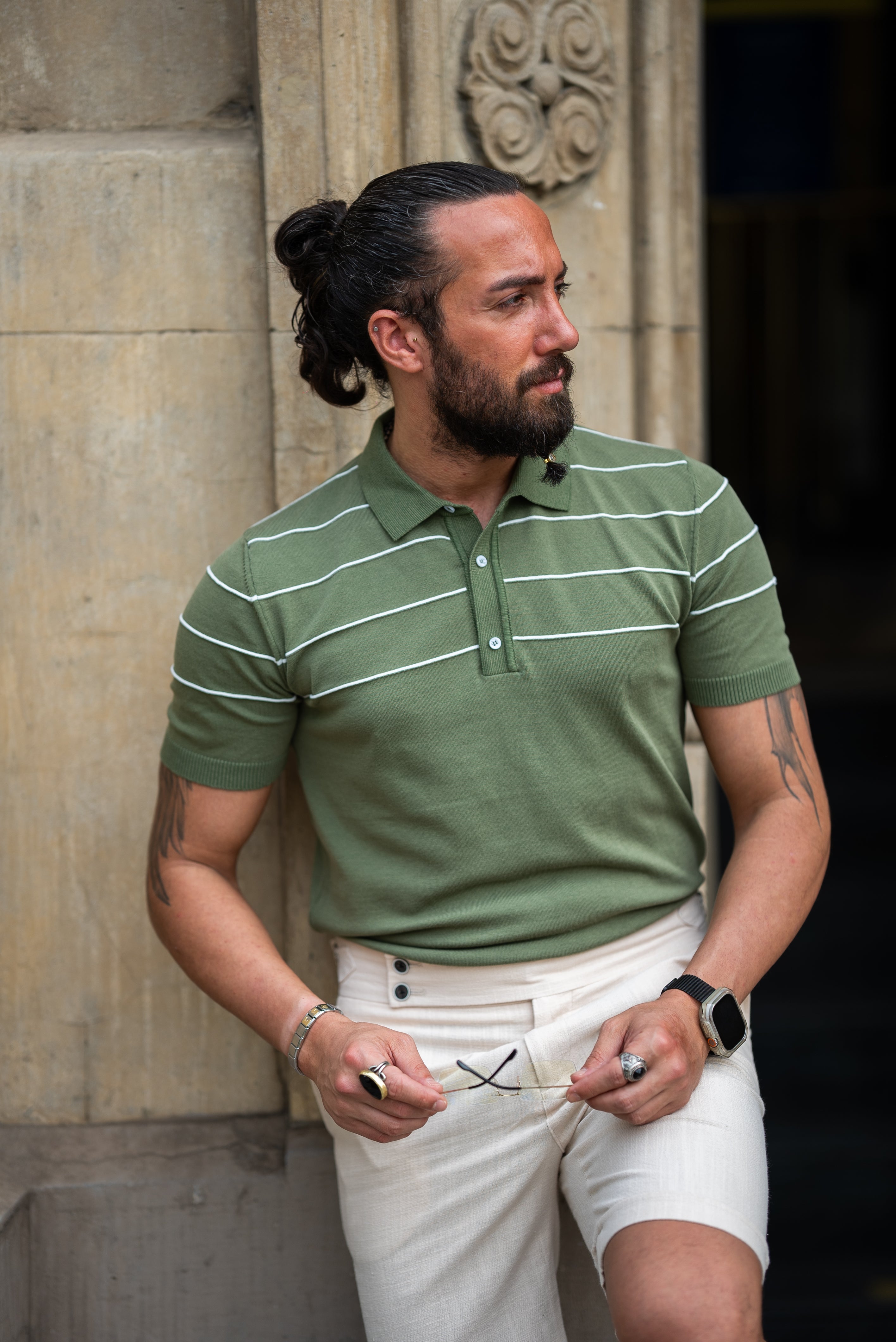 Bojoni Doral Slim Fit Striped Green Polo Shirt