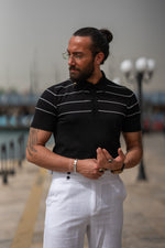 Load image into Gallery viewer, Bojoni Doral Slim Fit Striped Black Polo Shirt
