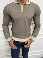 Load image into Gallery viewer, Leon Slim Fit Beige Polo Collared Knit Sweater
