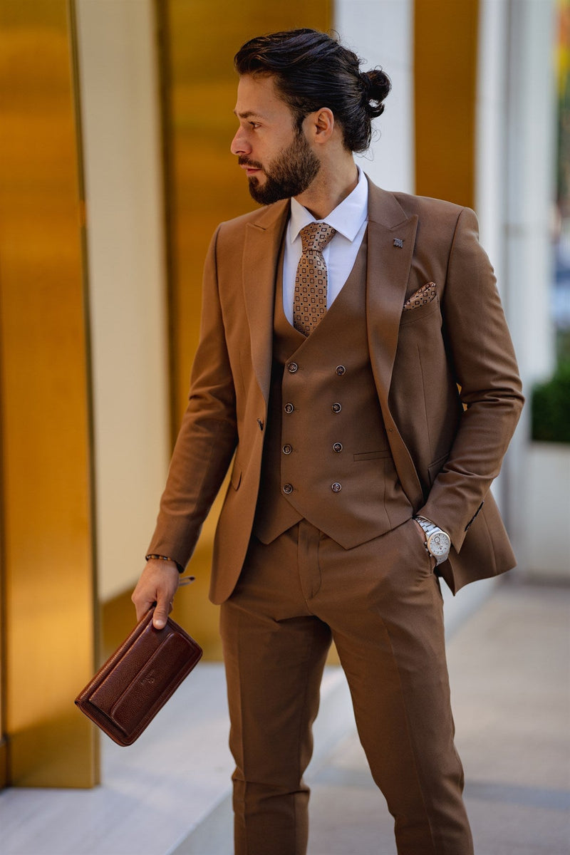 Bojoni Cagliari Brown Slim Fit Suit 3 Piece Bojoni