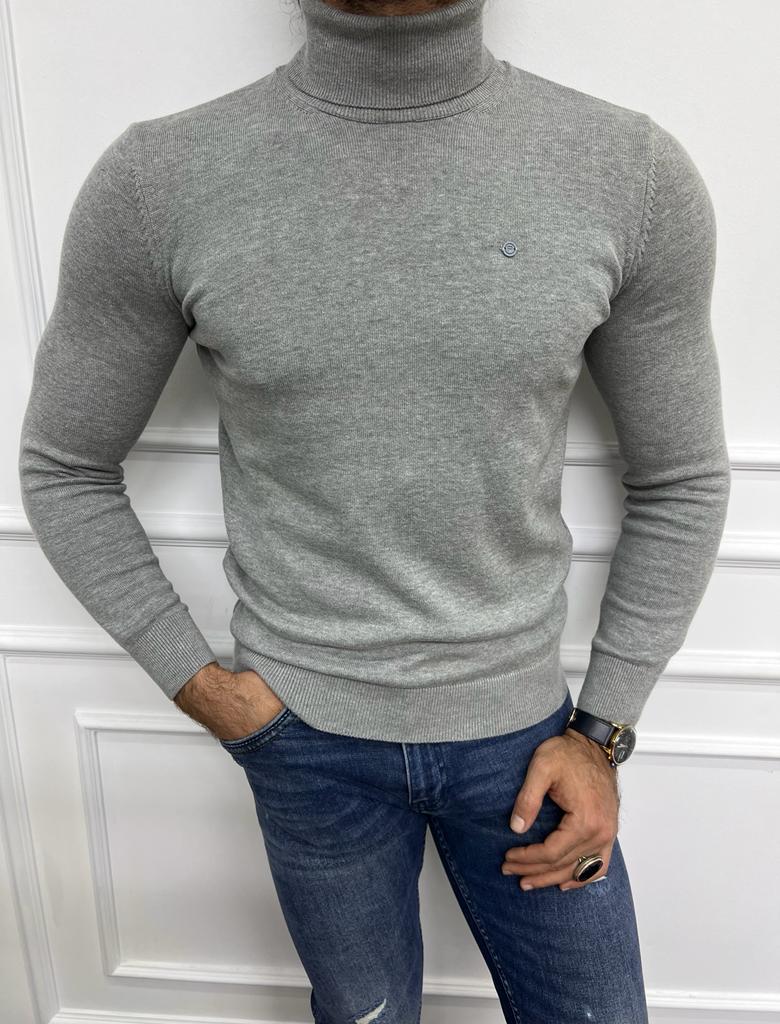 Leon Slim Fit Grey Turtleneck Sweater Bojoni