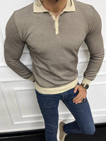 Load image into Gallery viewer, Leon Slim Fit Beige Polo Collared Knit Sweater
