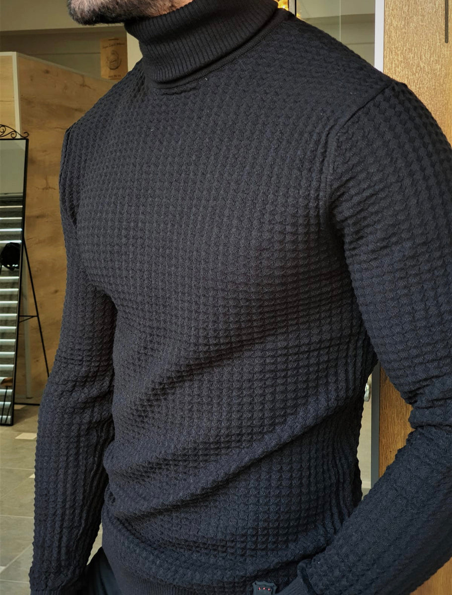 Napasta Black Slim Fit Turtleneck Wool Sweater freeshipping - BOJONI