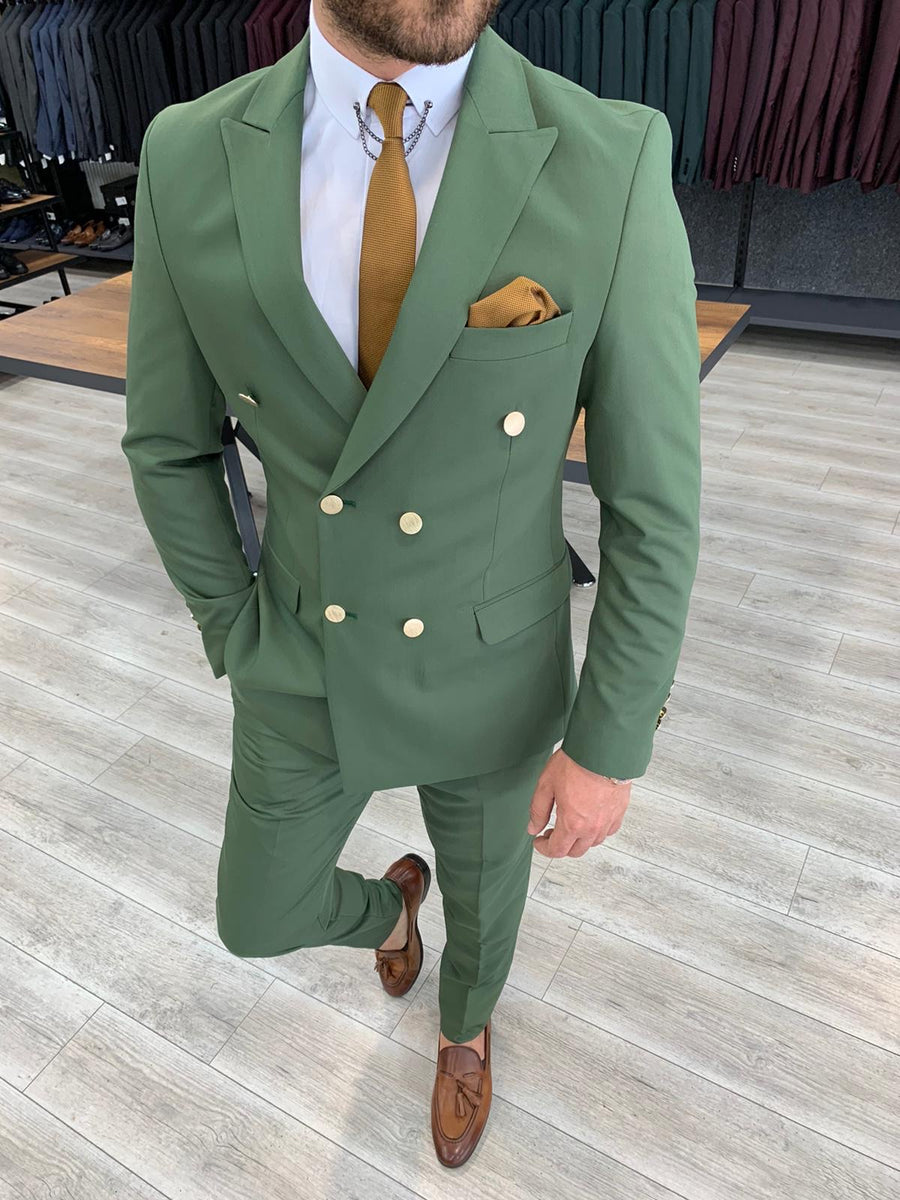Crystal Double Breasted Light Green Suit | BOJONI