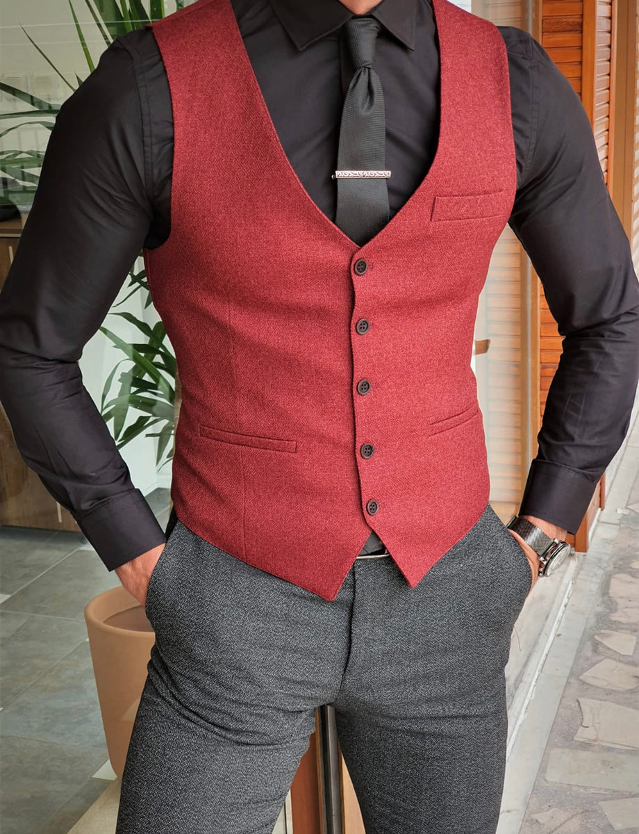 Daroni Claret Red Slim Fit Vest | BOJONI Daroni Claret Red Slim Fit Vest | BOJONI
