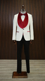 Load image into Gallery viewer, Bojoni Paruri Red Slim Fit Velvet Shawl Lapel Wool Tuxedo
