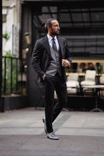 Load image into Gallery viewer, Bojoni  Matera Black Slim Fit Pinstripe Combination Suit
