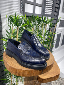 Bojoni Mayfair Navy Blue Croco Leather Shoes