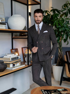 Brown Striped Double Breasted Suit 2-Piece