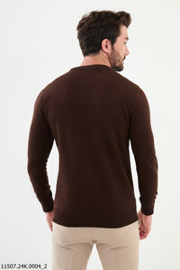 Bojoni Chicago Slim Fit Brown Knitted Sweater