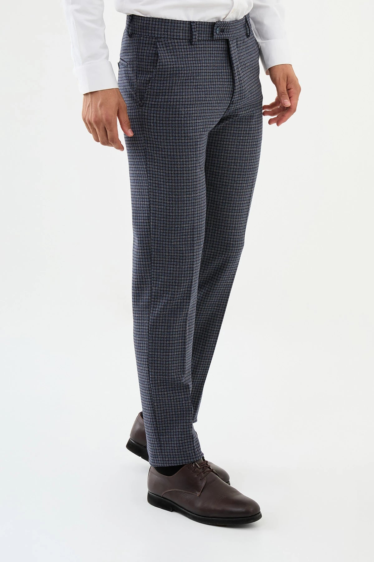 Bojoni Omaha Checkered Slim Fit Classic Navy Blue Trousers