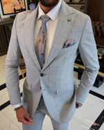 Load image into Gallery viewer, Bojoni Sheffield Gray Slim Fit 2 Piece Peak Lapel Check Plaid Suit
