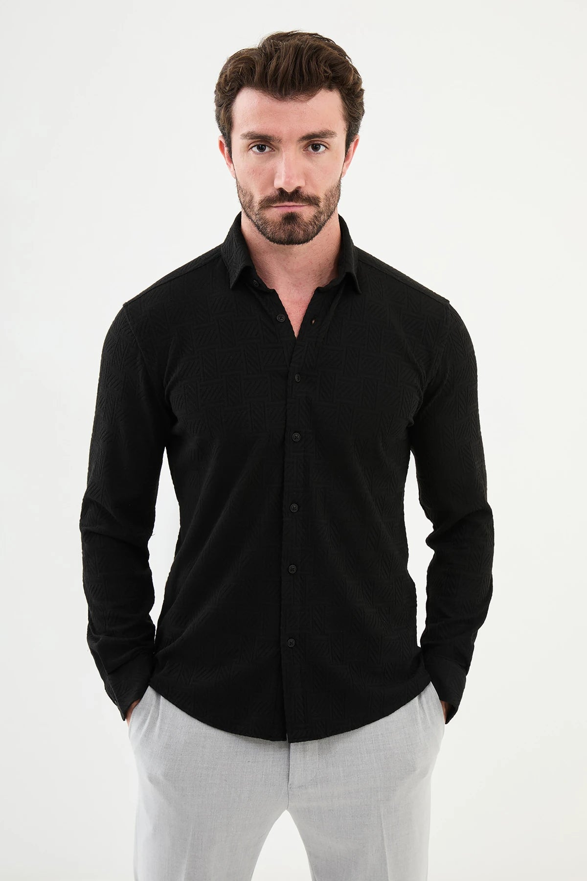 Bojoni Capena Long Sleeve Slim Fit Black Shirt