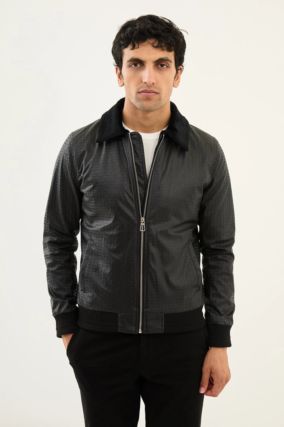 Bojoni Capena Black Check Leather Jacket