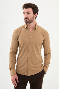 Bojoni Capena Long Sleeve Slim Fit Beige Shirt