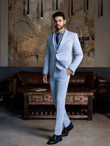 Sky-Blue Slim-Fit Suit 3-Piece