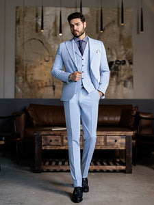 Sky-Blue Slim-Fit Suit 3-Piece