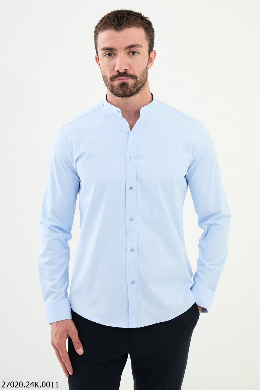 Bojoni Belmonte Slim Fit Blue Shawl Collar Shirt