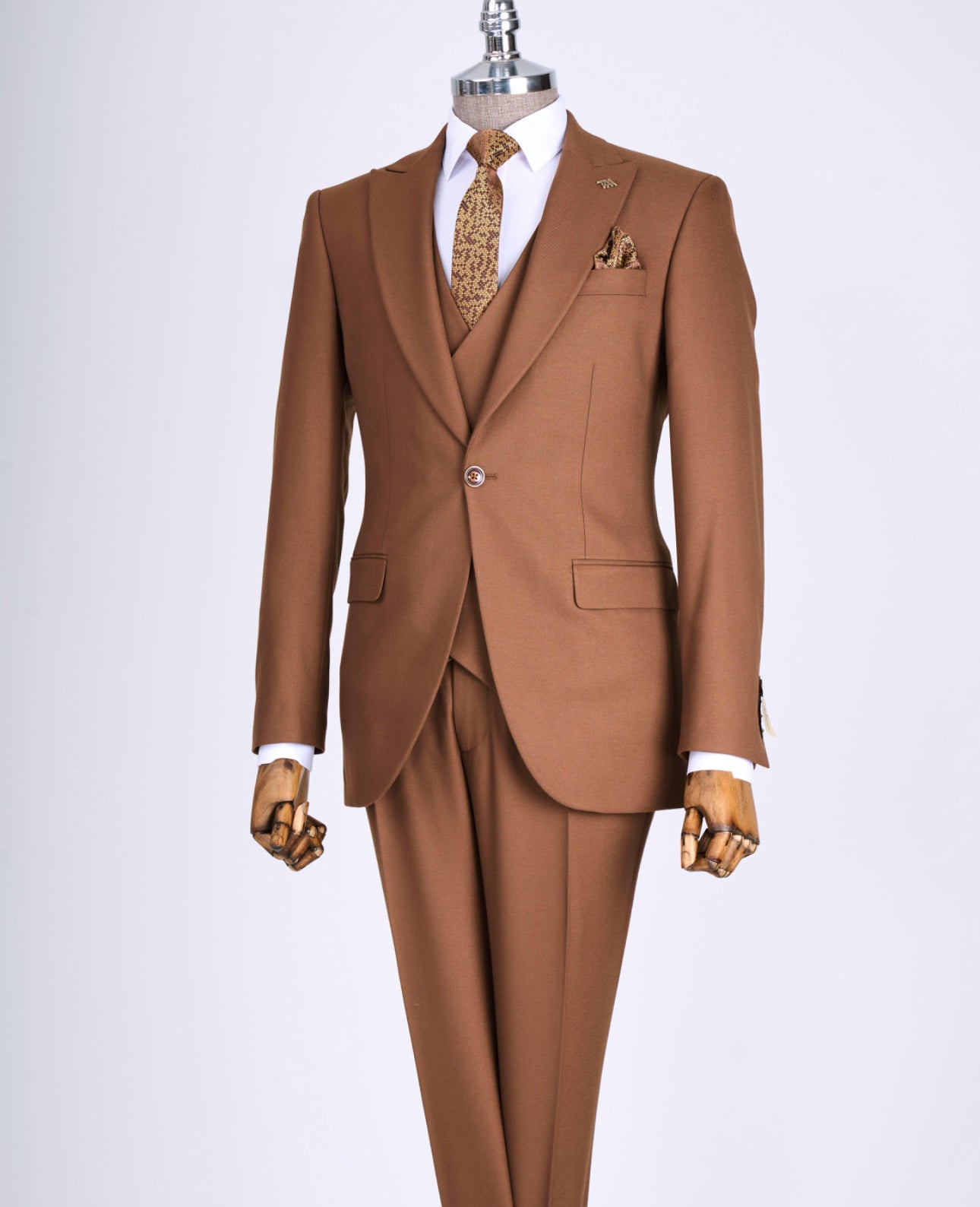 Bojoni Chicago Slim Fit Special Design Brown Suit