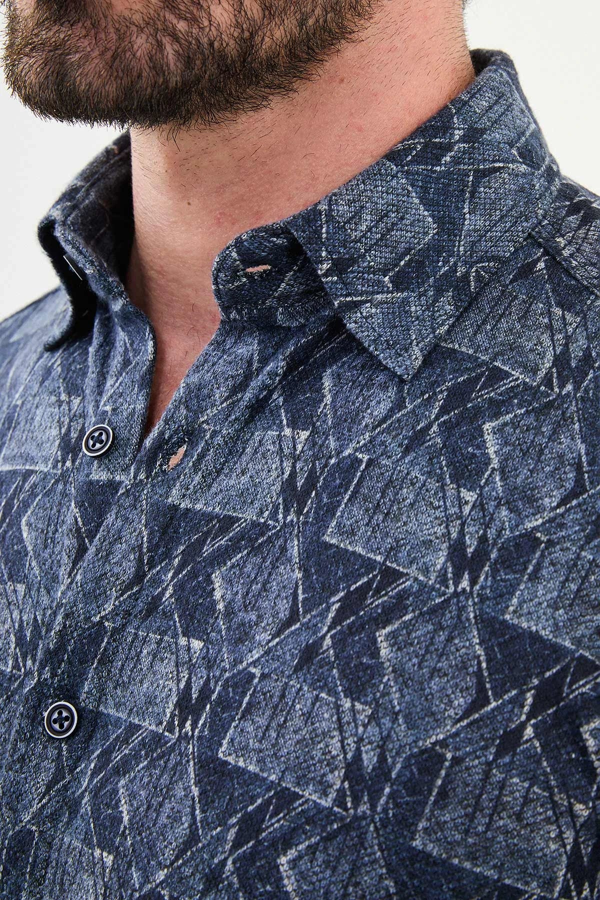 Bojoni Capena Patterned Slim Fit Indigo Shirt