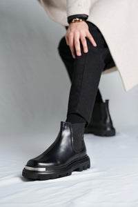 Bojoni Pineto Black Leather Metal Boots Shoes