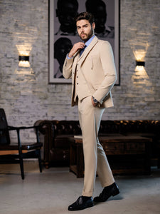 Beige Slim-Fit Suit 3-Piece