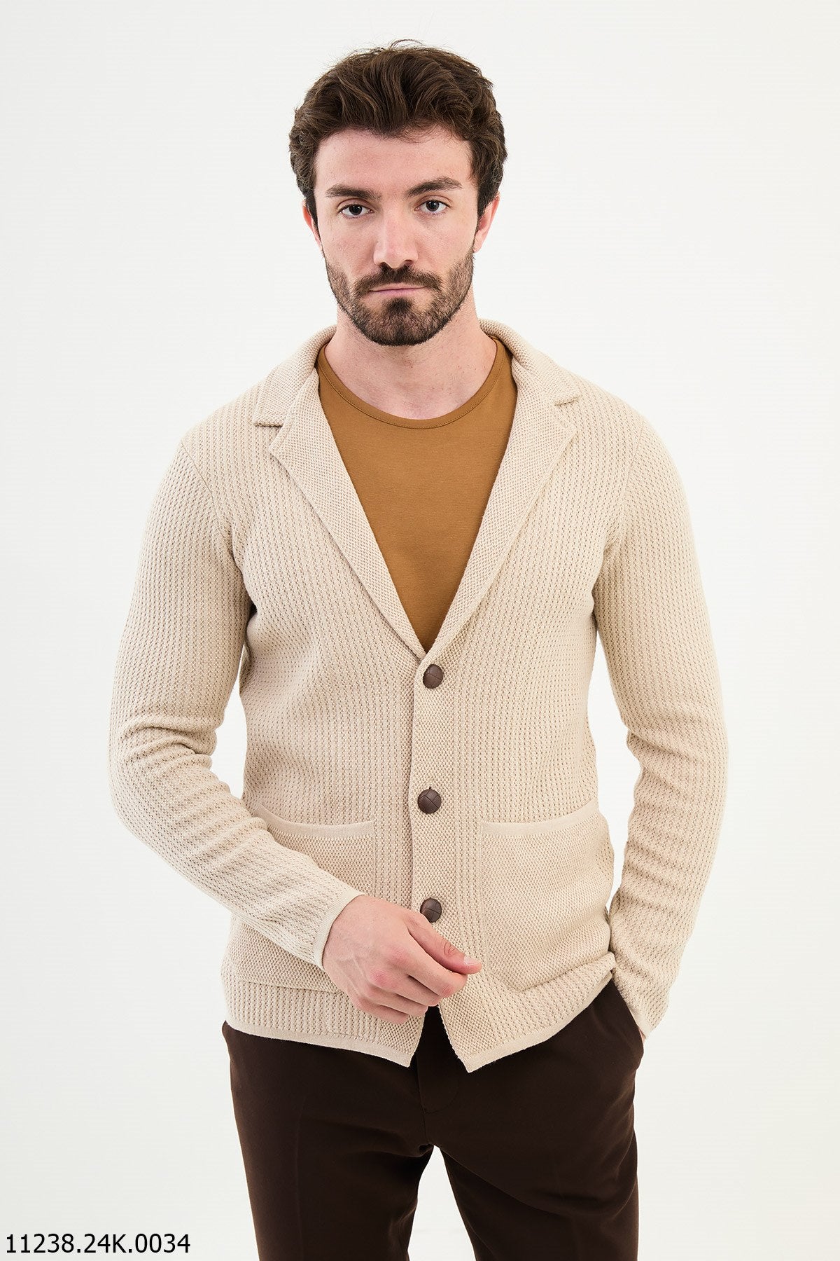 Bojoni Chicago Slim Fit Beige Knitwear Cardigan Sweater