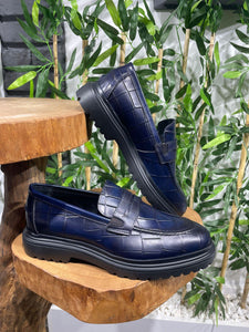 Bojoni Mayfair Navy Blue Croco Leather Shoes