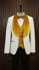 Load image into Gallery viewer, Bojoni Paruri Yellow Slim Fit Velvet Shawl Lapel Wool Tuxedo
