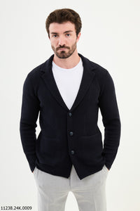 Bojoni Chicago Slim Fit Navy Blue Knitwear Cardigan Sweater