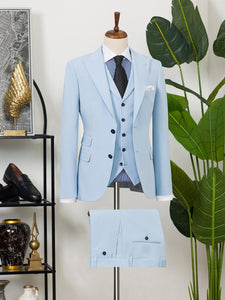 Sky-Blue Slim-Fit Suit 3-Piece