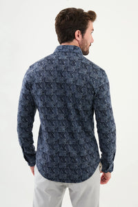 Bojoni Capena Patterned Slim Fit Indigo Shirt