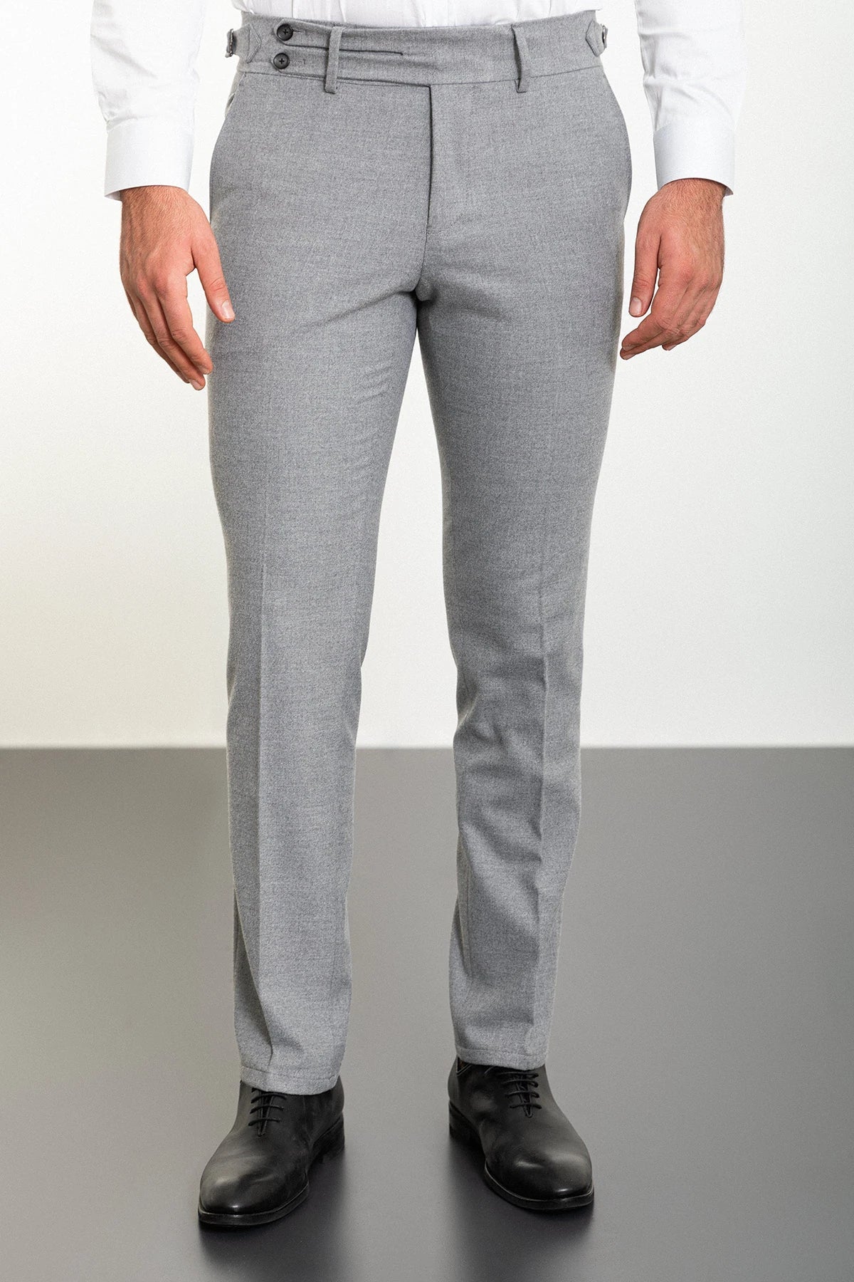 Bojoni Omaha Straight Slim Fit Belt Detailed Buckle Gray Trousers