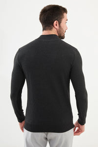 Bojoni Capena Textured Slim Fit Zippered Half Turtleneck Anthracite Knitwear Sweater