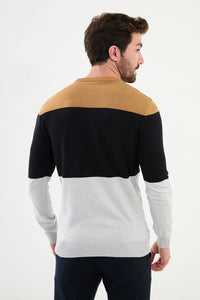 Bojoni Capena Pieced Slim Fit Crew Neck Gray Knitwear Sweater