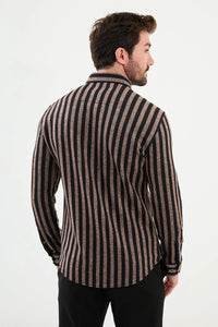 Bojoni Capena Striped Slim Fit Biege Shirt