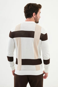 Bojoni Capena Patterned Slim Fit Crew Neck Ecru Knitwear Sweater