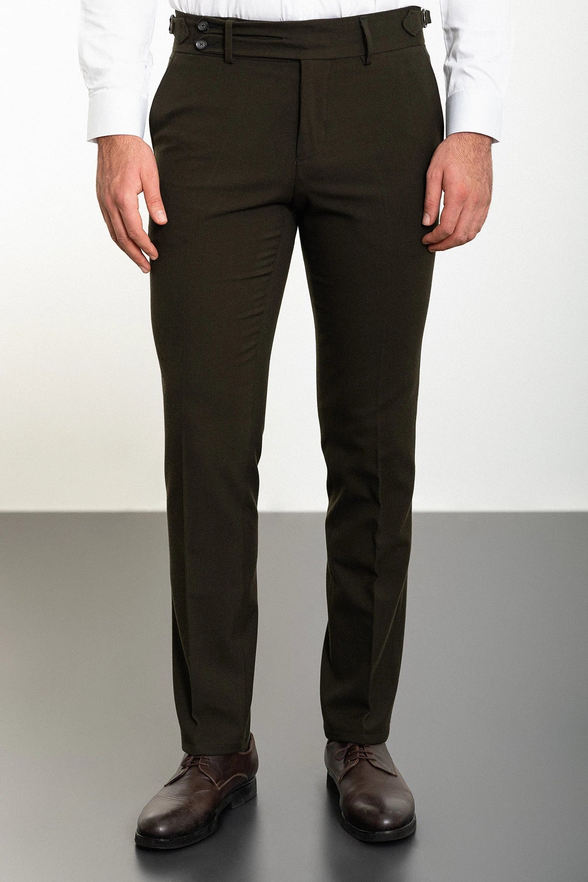 Bojoni Omaha Straight Slim Fit Belt Detailed Buckle Khaki Trousers