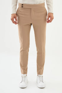 Bojoni Omaha Slim Fit Belted Buckle  Camel Trousers