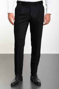 Bojoni Omaha Straight Slim Fit Pleated Belt Detailed Buckle Black Trousers