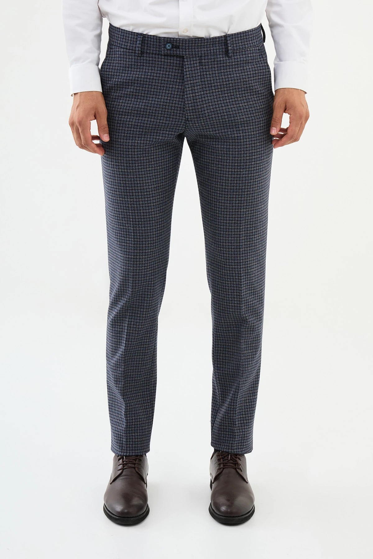 Bojoni Omaha Checkered Slim Fit Classic Navy Blue Trousers