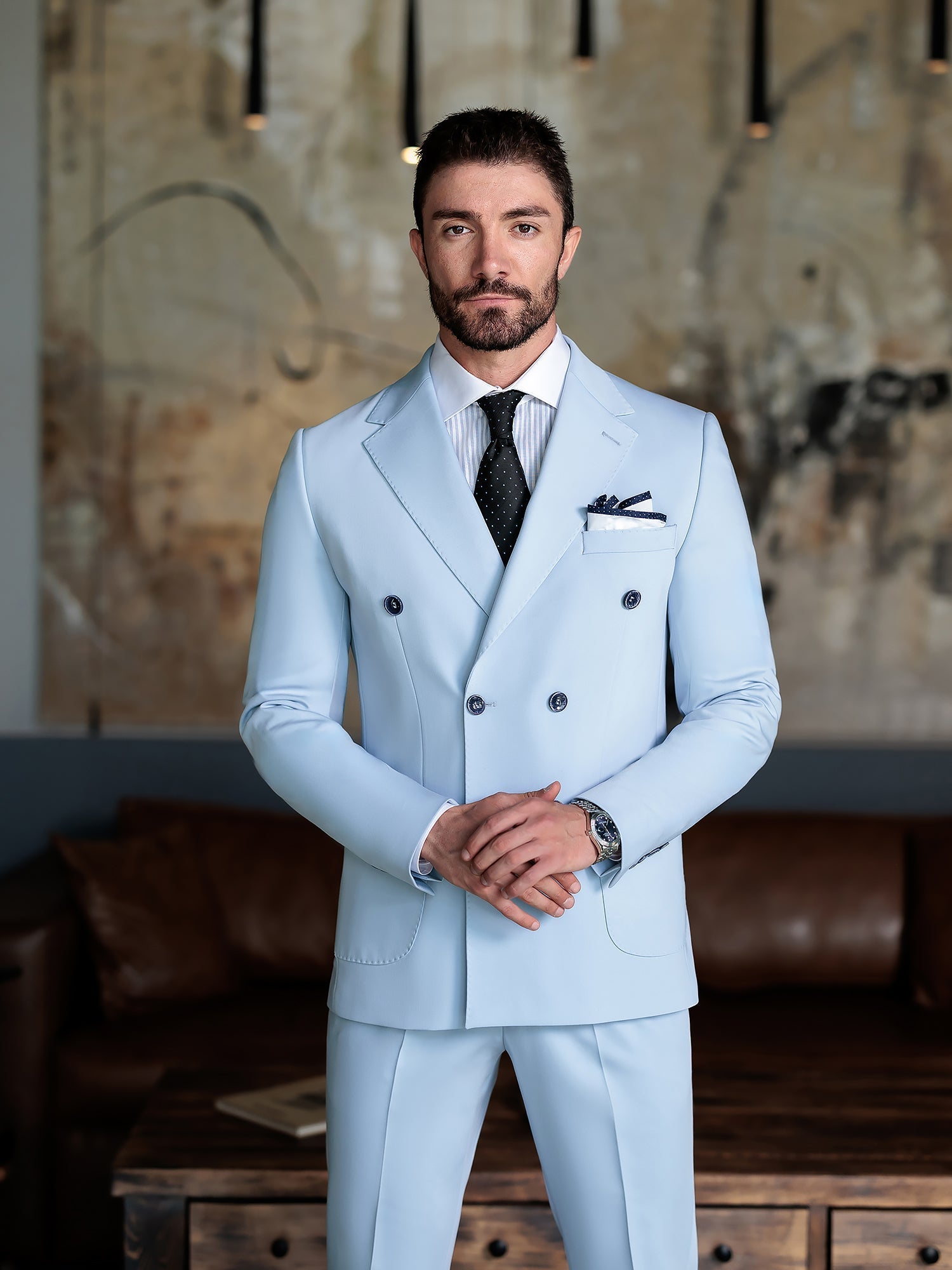 Sky-Blue Double Breasted Suit 2-Piece