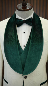 Bojoni Paruri Green Slim Fit Velvet Shawl Lapel Wool Tuxedo