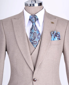 Bojoni Chicago Slim Fit Special Design Light Beige Suit