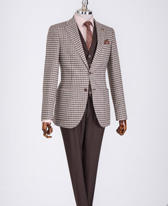 Bojoni Chicago Slim Fit Checked Light Brown Suit