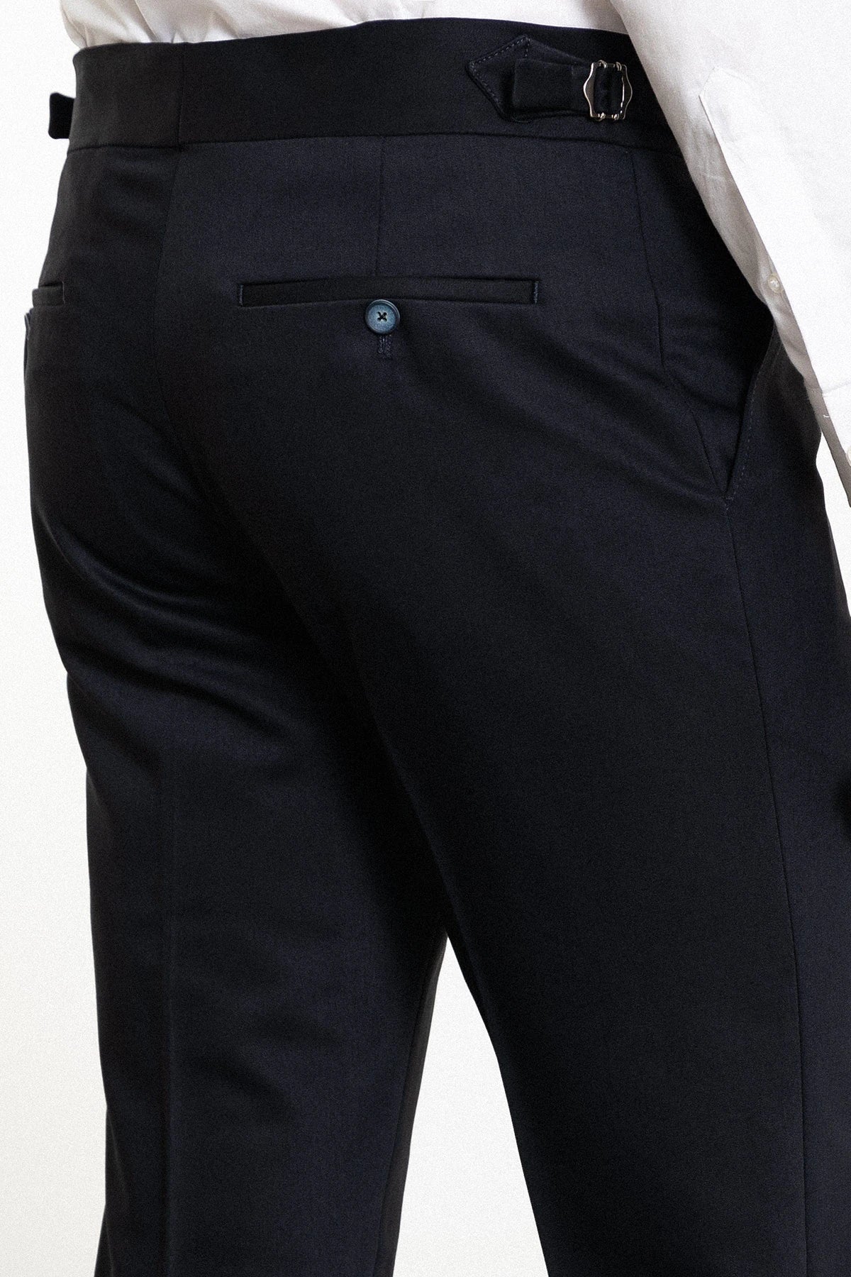 Bojoni Omaha Straight Slim Fit Pleated Belt Detailed Buckle Navy Blue Trousers