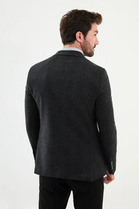 Bojoni Capena Plaid Slim Fit Mono Collar Classic Wool Black Blazer